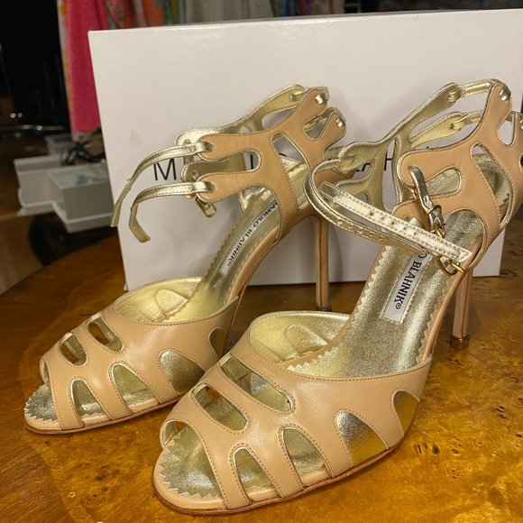 Manolo Blahnik nude & gold leather strappy sandal - Picture 4 of 6